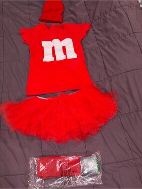 Women’s XS/S Red M&M Costume Set with Top, Tutu, Hat, and socks